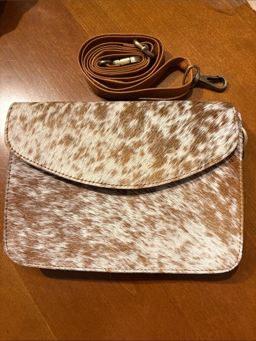 Speckled Brown & Cream Cowhide Crossbody Bag New